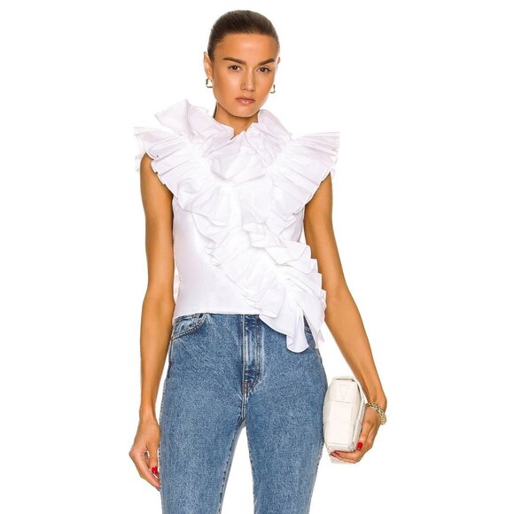 AKNVAS Blaire Top in Pearl White Ruffle - Picture 1 of 5